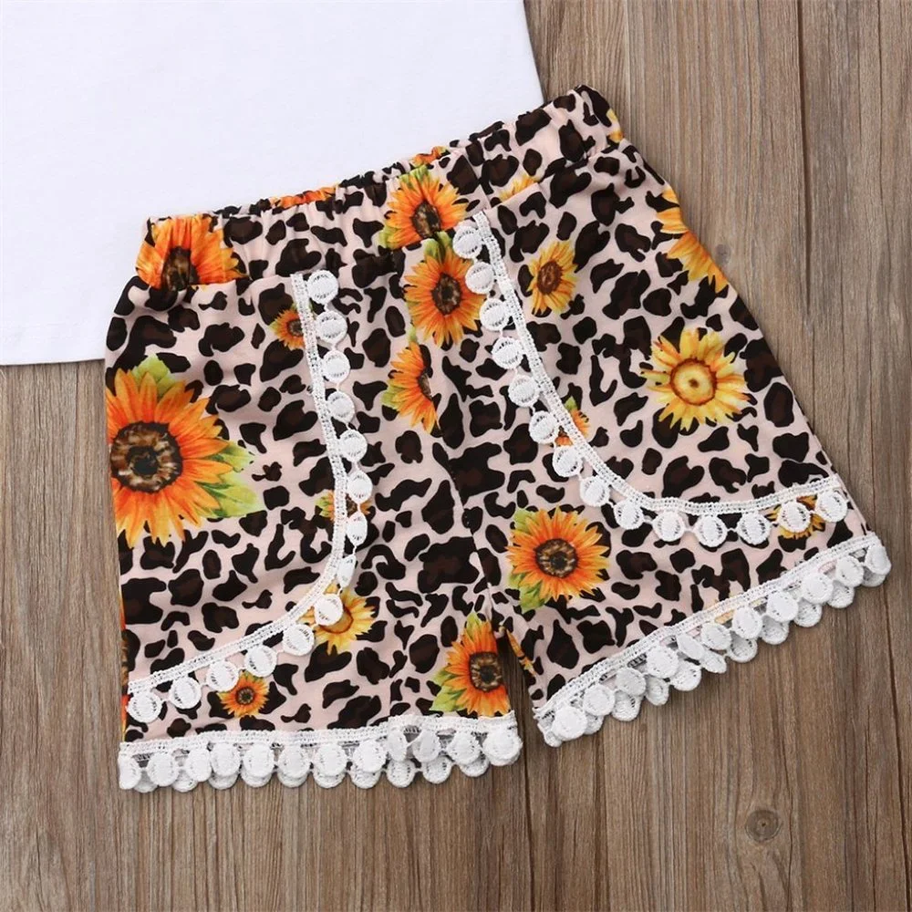 Sunflower Love Leopard Print Shorts Girls Outfit